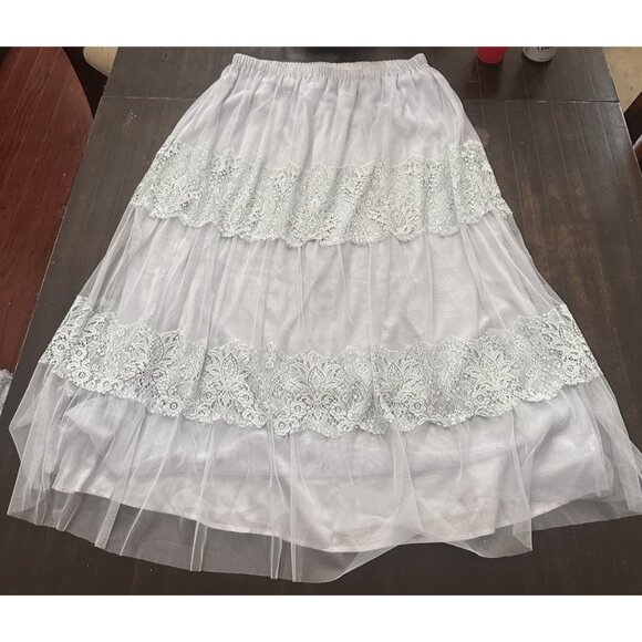 Sundance Catalog Blue Lace Mesh “Graceful Moments Skirt” Large - Picture 2 of 4